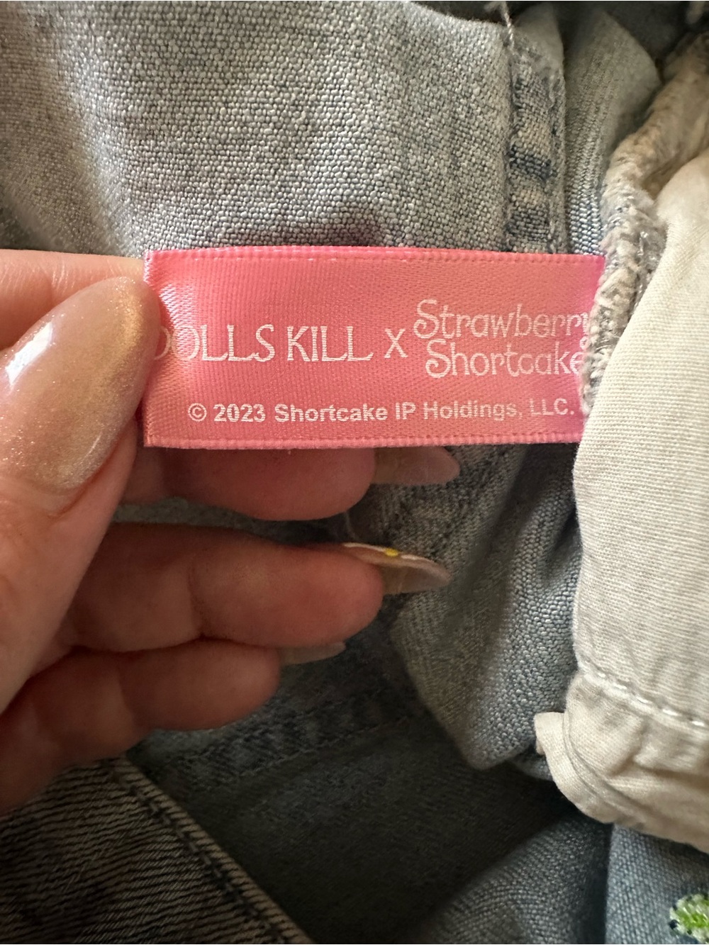 Dolls Kill x Strawberry Shortcake Freshly Picked Denim Mini Skirt with Ruffle- L - Picture 6 of 8